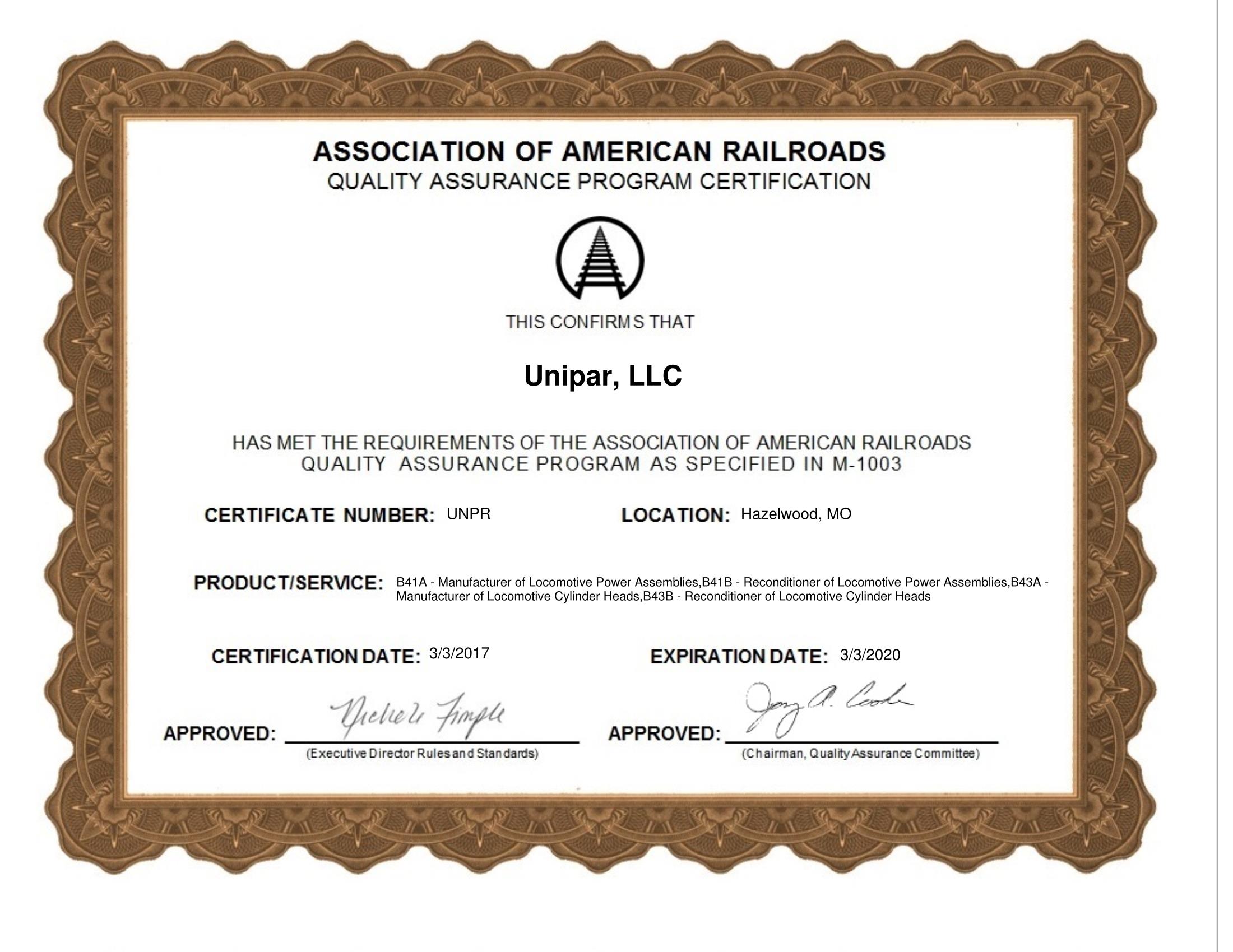 UNPR 1853 Certificate 2020 Page 1